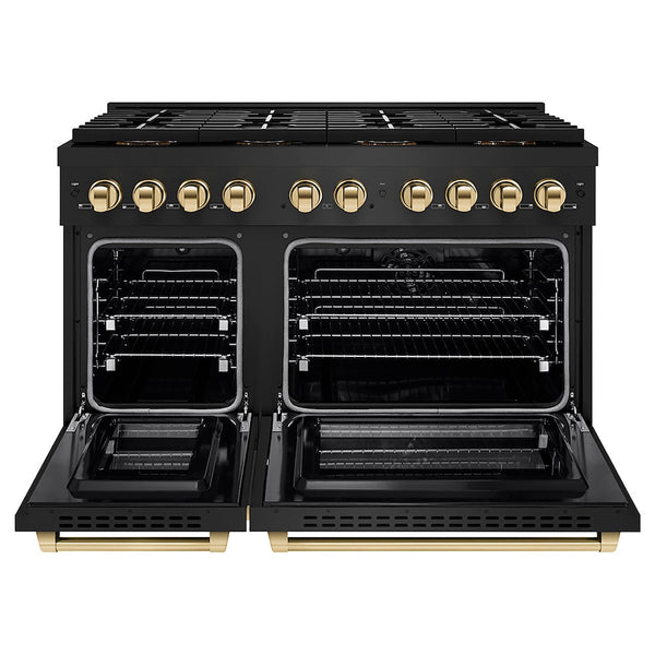ZLINE Autograph Edition 48 in. 6.7 cu. ft. Paramount Dual Fuel Range with 8 Burner DuoPro™ Cooktop and Dual Ovens in Black Stainless Steel and Polished Gold Accents, Open Box-Good Condition