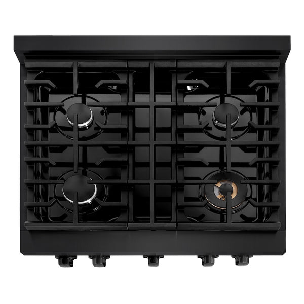 ZLINE 30 in. 4.2 cu. ft. Paramount Dual Fuel Range with 4 Burner Gas Cooktop and Electric Convection Oven in Black Stainless Steel, Open Box-Great Condition