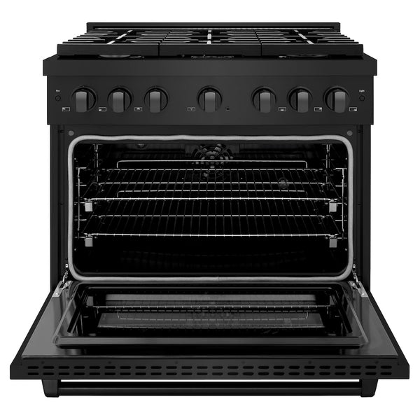 ZLINE 36 in. 5.2 cu. ft. Paramount Dual Fuel Range with 6 Burner Gas Cooktop and Electric Convection Oven in Black Stainless Steel, Open Box-Great Condition