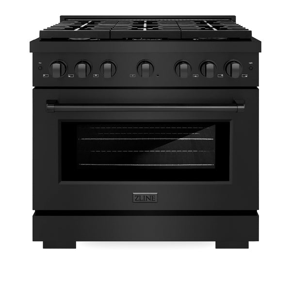 ZLINE 36 in. 5.2 cu. ft. Paramount Dual Fuel Range with 6 Burner Gas Cooktop and Electric Convection Oven in Black Stainless Steel, Open Box-Great Condition