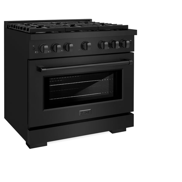 ZLINE 36 in. 5.2 cu. ft. Paramount Dual Fuel Range with 6 Burner Gas Cooktop and Electric Convection Oven in Black Stainless Steel (SDRB-36)