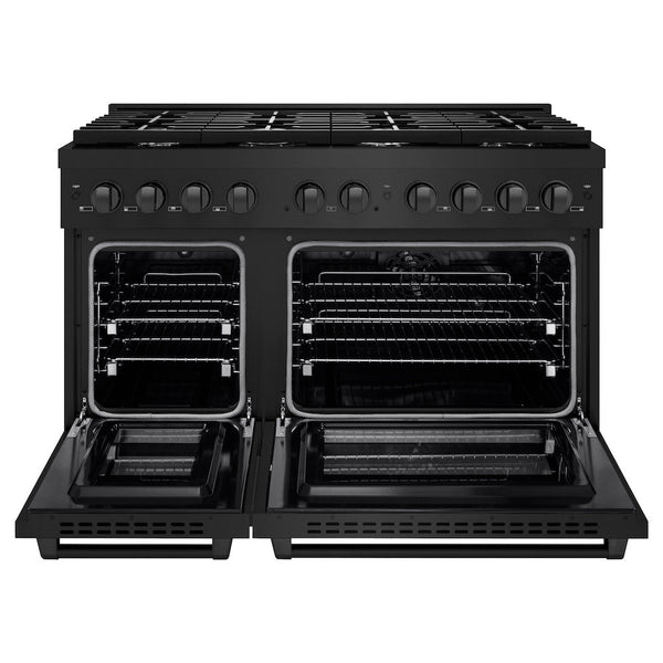 ZLINE 48 in. 6.7 cu. ft. Paramount Double Oven Dual Fuel Range with 8 Burner Gas Cooktop in Black Stainless Steel, Open Box-Good Condition