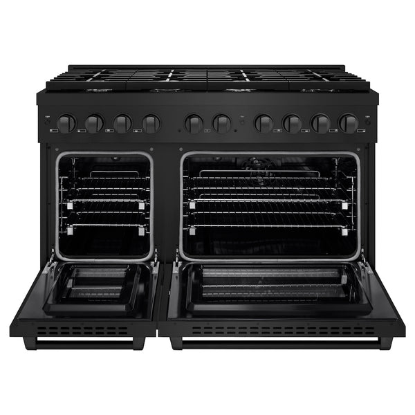ZLINE 48 in. 6.7 cu. ft. Paramount Double Oven Dual Fuel Range with 8 Burner Gas Cooktop in Black Stainless Steel, Open Box-Great Condition