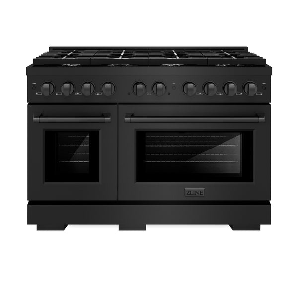 ZLINE 48 in. 6.7 cu. ft. Paramount Double Oven Dual Fuel Range with 8 Burner Gas Cooktop in Black Stainless Steel (SDRB-48)