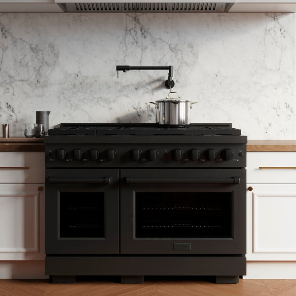 ZLINE 48 in. 6.7 cu. ft. Paramount Double Oven Dual Fuel Range with 8 Burner Gas Cooktop in Black Stainless Steel, Open Box-Great Condition