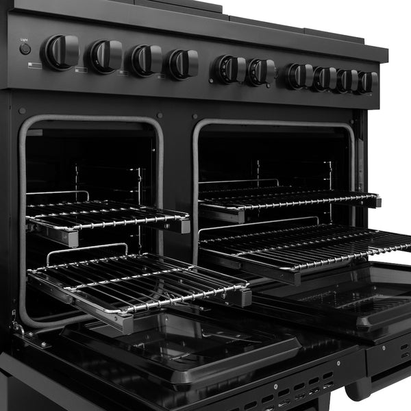 ZLINE 48 in. 6.7 cu. ft. Paramount Double Oven Dual Fuel Range with 8 Burner Gas Cooktop in Black Stainless Steel, Open Box-Great Condition