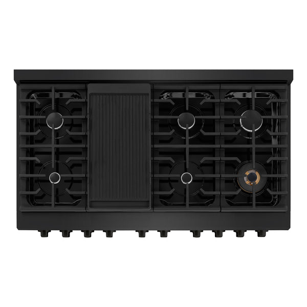 ZLINE 48 in. 6.7 cu. ft. Paramount Double Oven Dual Fuel Range with 8 Burner Gas Cooktop in Black Stainless Steel (SDRB-48)