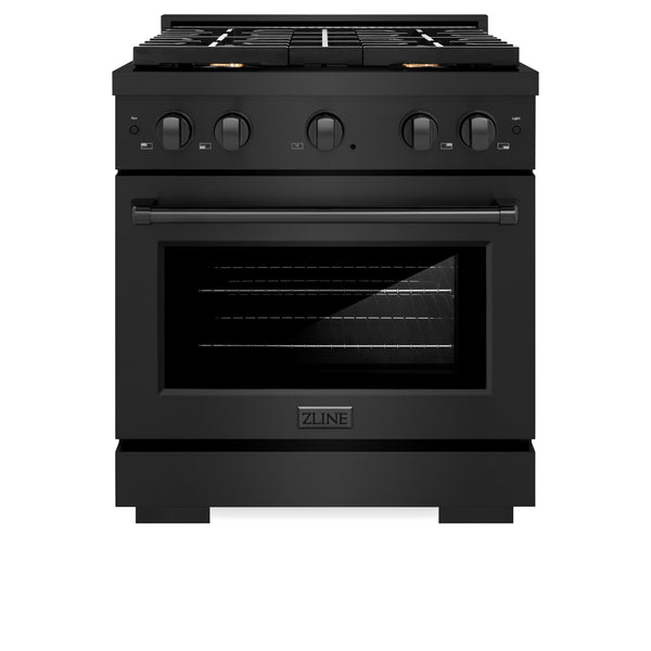 ZLINE 30 in. 4.2 cu. ft. Paramount Dual Fuel Range with Gas Cooktop and Electric Convection Oven in Black Stainless Steel with 4 Brass Burners (SDRB-BR-30)