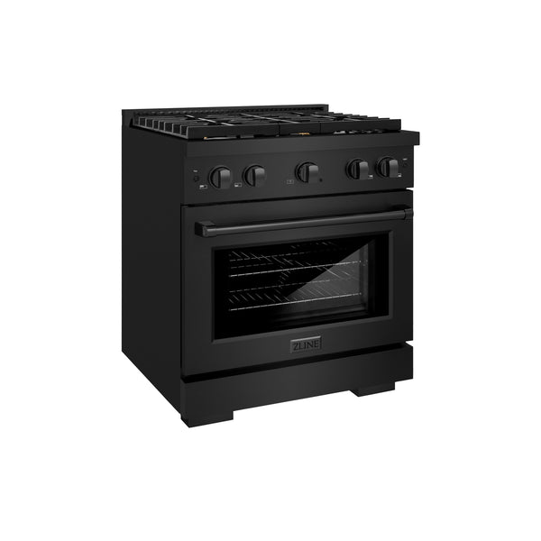 ZLINE 30 in. 4.2 cu. ft. Paramount Dual Fuel Range with Gas Cooktop and Electric Convection Oven in Black Stainless Steel with 4 Brass Burners (SDRB-BR-30)