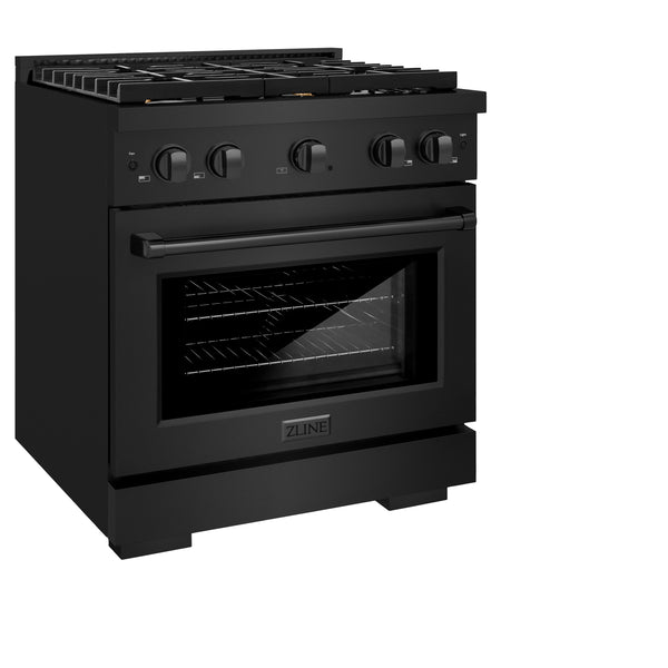 ZLINE 30 in. 4.2 cu. ft. Paramount Dual Fuel Range with Gas Cooktop and Electric Convection Oven in Black Stainless Steel with 4 Brass Burners (SDRB-BR-30)