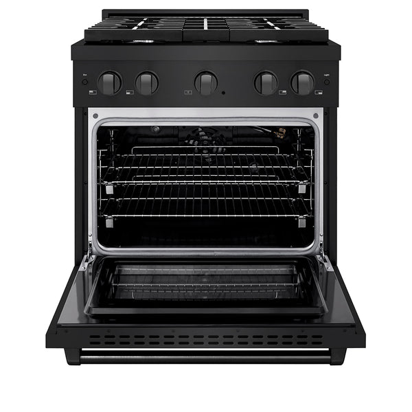 ZLINE 30 in. 4.2 cu. ft. Paramount Gas Range with 4 Burner Cooktop and Convection Gas Oven in Black Stainless Steel (SGRB2-30)