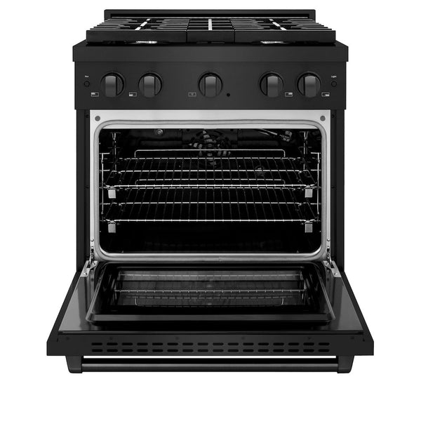 ZLINE 30 in. 4.2 cu. ft. Paramount Gas Range with 4 Burner Cooktop and Convection Gas Oven in Black Stainless Steel, Open Box-Good Condition