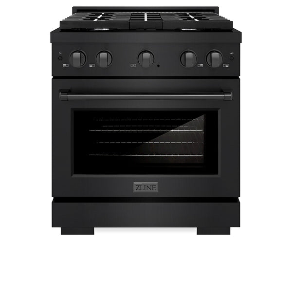 ZLINE 30 in. 4.2 cu. ft. Paramount Gas Range with 4 Burner Cooktop and Convection Gas Oven in Black Stainless Steel (SGRB2-30)