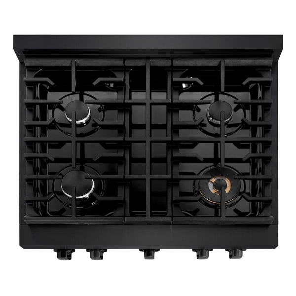 ZLINE 30 in. 4.2 cu. ft. Paramount Gas Range with 4 Burner Cooktop and Convection Gas Oven in Black Stainless Steel, Open Box-Great Condition