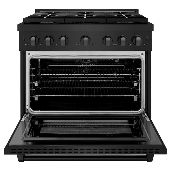 ZLINE 36 in. 5.2 cu. ft. Paramount Gas Range with 6 Burner Cooktop and Convection Gas Oven in Black Stainless Steel, Open Box-Great Condition