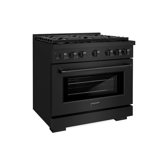 ZLINE 36 in. 5.2 cu. ft. Paramount Gas Range with 6 Burner Cooktop and Convection Gas Oven in Black Stainless Steel, Open Box-Great Condition