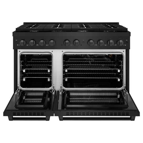 ZLINE 48 in. 6.7 cu. ft. Paramount Double Oven Gas Range with 8 Burner Cooktop in Black Stainless Steel, Open Box-Great Condition