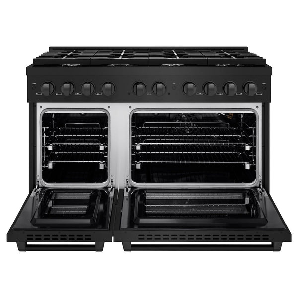 ZLINE 48 in. 6.7 cu. ft. Paramount Double Oven Gas Range with 8 Burner Cooktop in Black Stainless Steel, Open Box-Good Condition