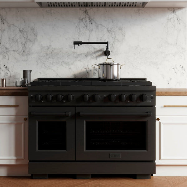 ZLINE 48 in. 6.7 cu. ft. Paramount Double Oven Gas Range with 8 Burner Cooktop in Black Stainless Steel, Open Box-Good Condition