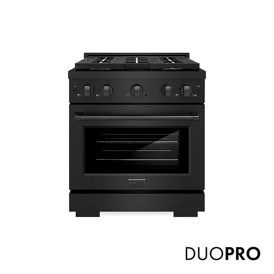 ZLINE 30 in. 4.2 cu. ft. Paramount Gas Range with 4 Burner DuoPro™ Cooktop and Convection Gas Oven in Black Stainless Steel, Open Box-Great Condition