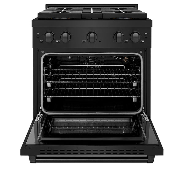 ZLINE 30 in. 4.2 cu. ft. Paramount Gas Range with 4 Burner DuoPro™ Cooktop and Convection Gas Oven in Black Stainless Steel, Open Box-Great Condition