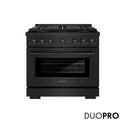 ZLINE 36 in. 5.2 cu. ft. Paramount Gas Range with 6 Burner DuoPro™ Cooktop and Convection Gas Oven in Black Stainless Steel (PSGRB-36)