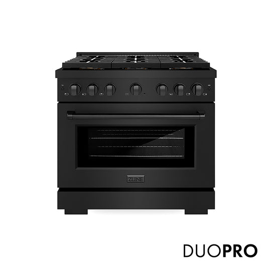 ZLINE 36 in. 5.2 cu. ft. Paramount Gas Range with 6 Burner DuoPro™ Cooktop and Convection Gas Oven in Black Stainless Steel (PSGRB-36)
