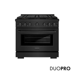 ZLINE 36 in. 5.2 cu. ft. Paramount Gas Range with 6 Burner DuoPro™ Cooktop and Convection Gas Oven in Black Stainless Steel, Open Box-Great Condition