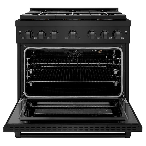 ZLINE 36 in. 5.2 cu. ft. Paramount Gas Range with 6 Burner DuoPro™ Cooktop and Convection Gas Oven in Black Stainless Steel, Open Box-Great Condition