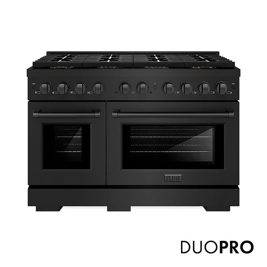ZLINE 48 in. 6.7 cu. ft. Paramount Gas Range with 8 Burner DuoPro™ Cooktop and Dual Ovens in Black Stainless Steel, Open Box-Good Condition