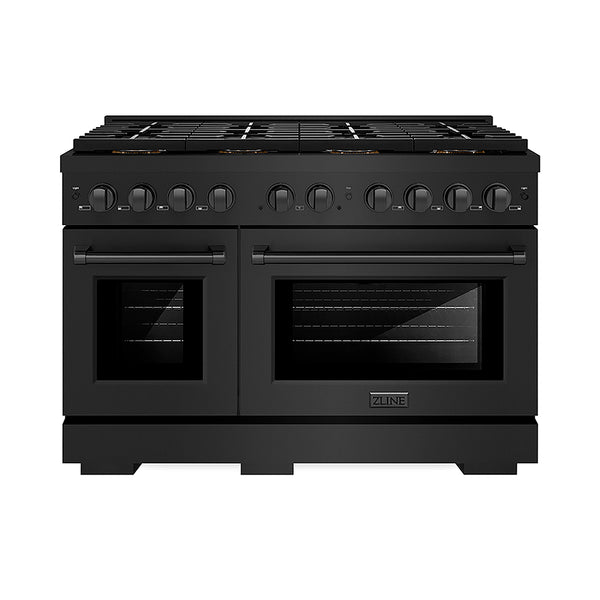 ZLINE 48 in. 6.7 cu. ft. Paramount Gas Range with 8 Burner DuoPro™ Cooktop and Dual Ovens in Black Stainless Steel, Open Box-Great Condition