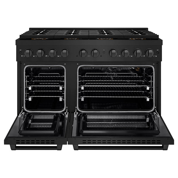 ZLINE 48 in. 6.7 cu. ft. Paramount Gas Range with 8 Burner DuoPro™ Cooktop and Dual Ovens in Black Stainless Steel, Open Box-Good Condition