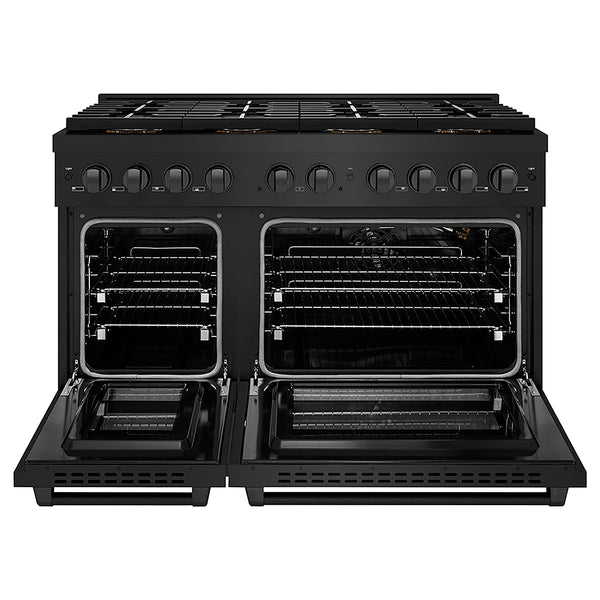 ZLINE 48 in. 6.7 cu. ft. Paramount Gas Range with 8 Burner DuoPro™ Cooktop and Dual Ovens in Black Stainless Steel, Open Box-Great Condition