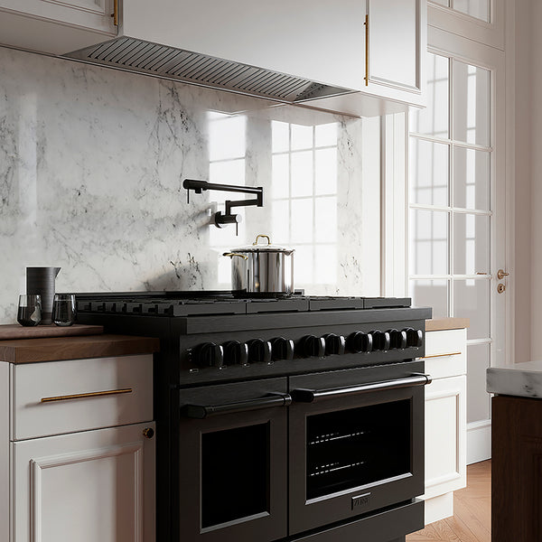 ZLINE 48 in. 6.7 cu. ft. Paramount Gas Range with 8 Burner DuoPro™ Cooktop and Dual Ovens in Black Stainless Steel, Open Box-Great Condition