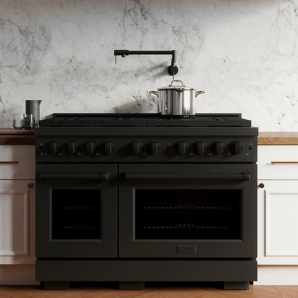 ZLINE 48 in. 6.7 cu. ft. Paramount Gas Range with 8 Burner DuoPro™ Cooktop and Dual Ovens in Black Stainless Steel, Open Box-Great Condition