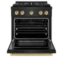 ZLINE Autograph Edition 30 in. 4.2 cu. ft. Paramount Gas Range with 4 Burner DuoPro™ Cooktop and Convection Gas Oven in Black Stainless Steel and Champagne Bronze Accents, Open Box-Good Condition