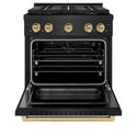 ZLINE Autograph Edition 30 in. 4.2 cu. ft. Paramount Gas Range with 4 Burner DuoPro™ Cooktop and Convection Gas Oven in Black Stainless Steel and Champagne Bronze Accents, Open Box-Great Condition