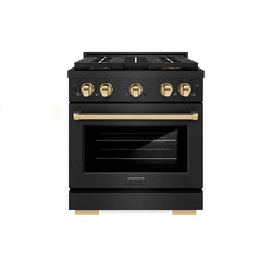 ZLINE Autograph Edition 30 in. 4.2 cu. ft. Paramount Gas Range with 4 Burner DuoPro™ Cooktop and Convection Gas Oven in Black Stainless Steel and Polished Gold Accents (PSGRBZ-30-G)