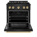 ZLINE Autograph Edition 30 in. 4.2 cu. ft. Paramount Gas Range with 4 Burner DuoPro™ Cooktop and Convection Gas Oven in Black Stainless Steel and Polished Gold Accents, Open Box-Great Condition