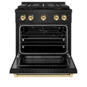 ZLINE Autograph Edition 30 in. 4.2 cu. ft. Paramount Gas Range with 4 Burner DuoPro™ Cooktop and Convection Gas Oven in Black Stainless Steel and Polished Gold Accents, Open Box-Good Condition
