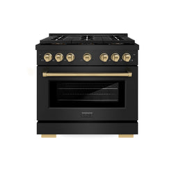 ZLINE Autograph Edition 36 in. 5.2 cu. ft. Paramount Gas Range with 6 Burner DuoPro™ Cooktop and Convection Gas Oven in Black Stainless Steel and Champagne Bronze Accents (PSGRBZ-36-CB)
