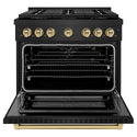 ZLINE Autograph Edition 36 in. 5.2 cu. ft. Paramount Gas Range with 6 Burner DuoPro™ Cooktop and Convection Gas Oven in Black Stainless Steel and Champagne Bronze Accents, Open Box-Great Condition