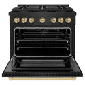 ZLINE Autograph Edition 36 in. 5.2 cu. ft. Paramount Gas Range with 6 Burner DuoPro™ Cooktop and Convection Gas Oven in Black Stainless Steel and Champagne Bronze Accents, Open Box-Good Condition