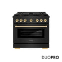 ZLINE Autograph Edition 36 in. 5.2 cu. ft. Paramount Gas Range with 6 Burner DuoPro™ Cooktop and Convection Gas Oven in Black Stainless Steel and Polished Gold Accents, Open Box-Good Condition