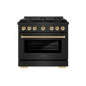 ZLINE Autograph Edition 36 in. 5.2 cu. ft. Paramount Gas Range with 6 Burner DuoPro™ Cooktop and Convection Gas Oven in Black Stainless Steel and Polished Gold Accents, Open Box-Great Condition