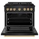 ZLINE Autograph Edition 36 in. 5.2 cu. ft. Paramount Gas Range with 6 Burner DuoPro™ Cooktop and Convection Gas Oven in Black Stainless Steel and Polished Gold Accents, Open Box-Great Condition