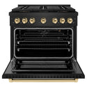 ZLINE Autograph Edition 36 in. 5.2 cu. ft. Paramount Gas Range with 6 Burner DuoPro™ Cooktop and Convection Gas Oven in Black Stainless Steel and Polished Gold Accents, Open Box-Good Condition