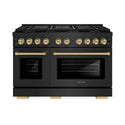 ZLINE Autograph Edition 48 in. 6.7 cu. ft. Paramount Gas Range with 8 Burner DuoPro™ Cooktop and Dual Ovens in Black Stainless Steel and Champagne Bronze Accents, Open Box-Good Condition