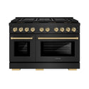 ZLINE Autograph Edition 48 in. 6.7 cu. ft. Paramount Gas Range with 8 Burner DuoPro™ Cooktop and Dual Ovens in Black Stainless Steel and Champagne Bronze Accents, Open Box-Great Condition