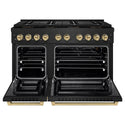 ZLINE Autograph Edition 48 in. 6.7 cu. ft. Paramount Gas Range with 8 Burner DuoPro™ Cooktop and Dual Ovens in Black Stainless Steel and Champagne Bronze Accents, Open Box-Great Condition